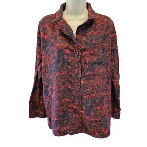 Soft surroundings sz Large red black paisley floral button up casual comfort top
